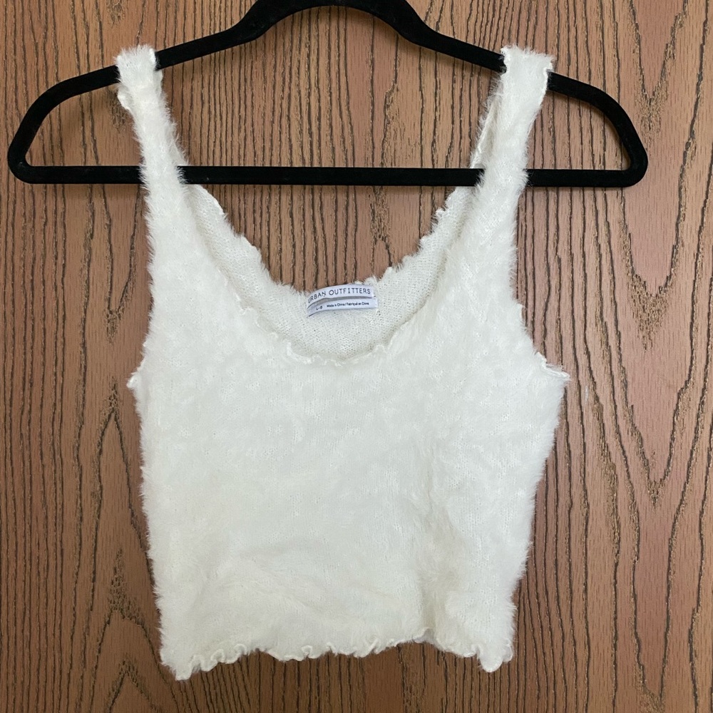 furry white tank top